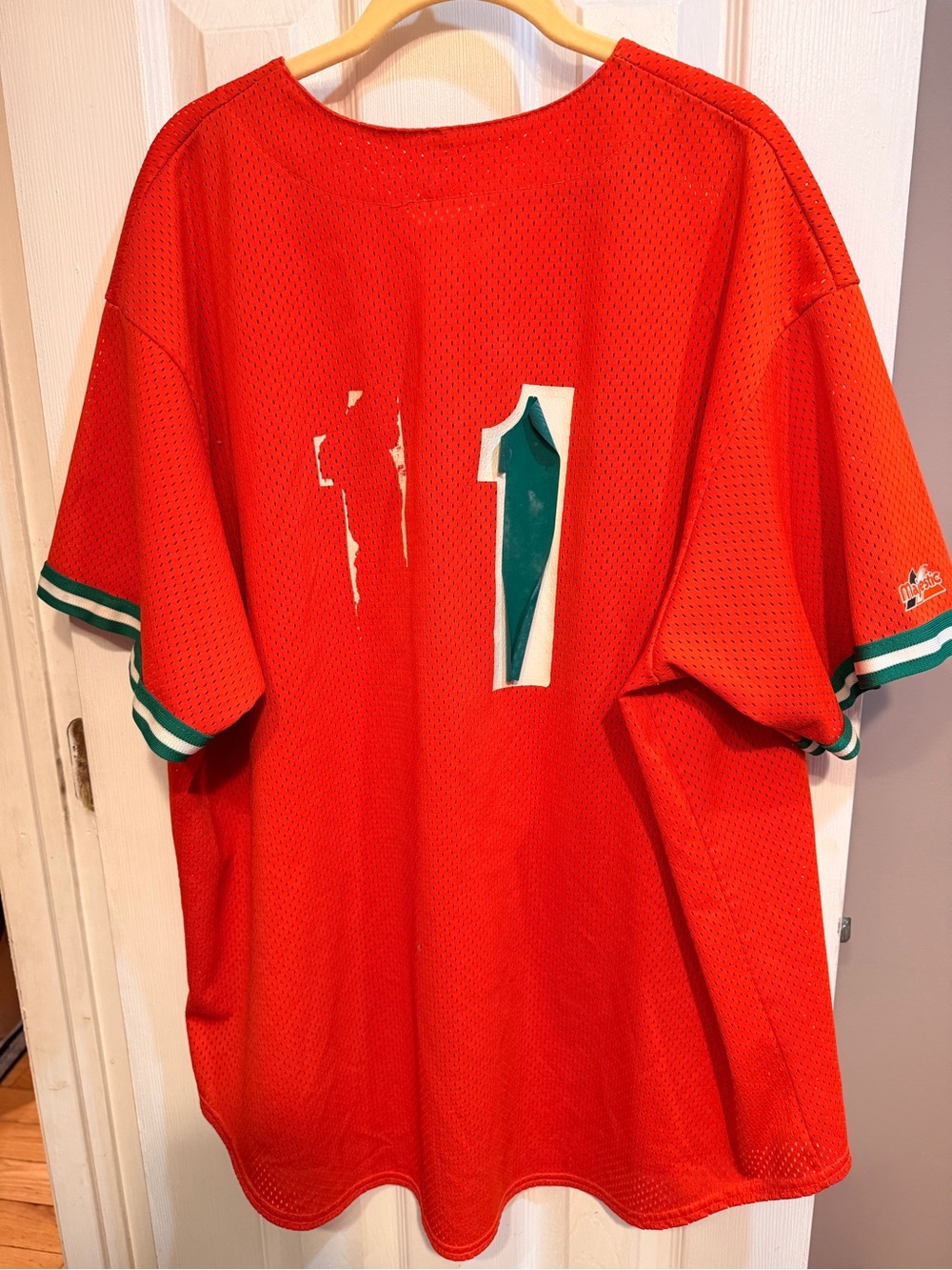 Majestic Vintage Orange Miami Hurricanes Button-Up Jersey - Picture 2 of 4